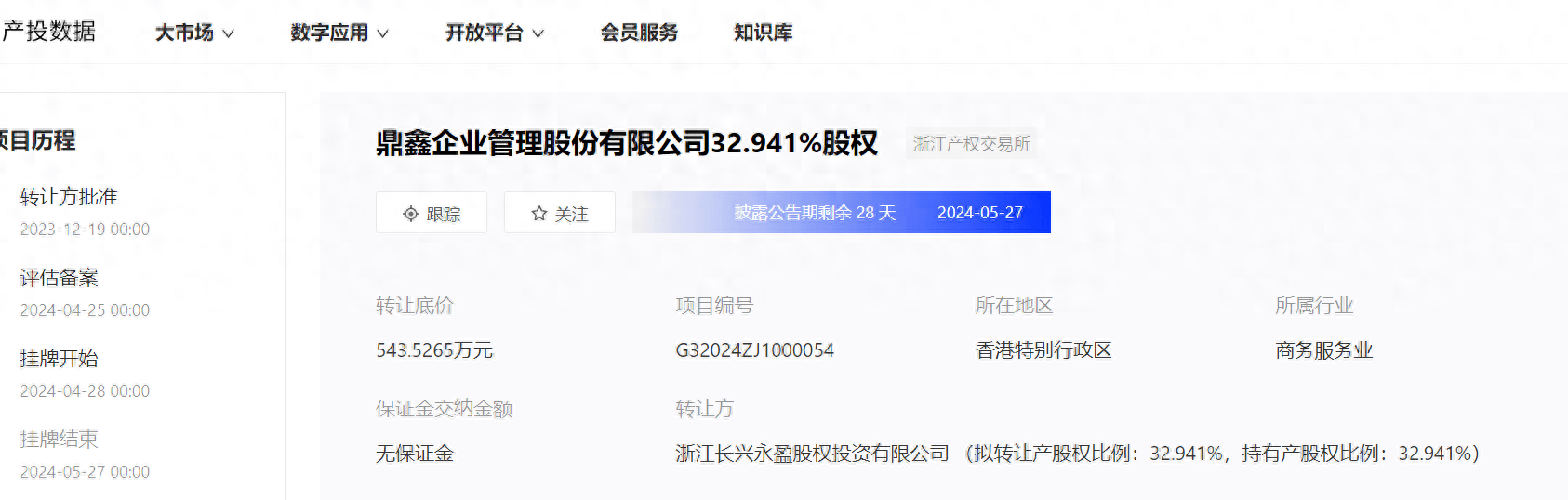 绿恒建设挂牌转让鼎鑫企管32.9%股权，底价543.5万元
